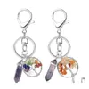 Key Rings Natural Stone Tree Of Life Fluorite Hexagonal Prism Keychains Healing Rose Crystal Car Decor Keyholder For Women Carshop20 Dhuw6