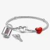Silver 925 Charm Armband Women Designer Jewelry Pendant Beads Pandora Moments Paddlocked Red Love Armband Set
