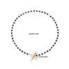 Chains Simple Fashion Female Black Crystal Glass Bead Chain Clavicle Neck Necklace Short Flower Pendant Accessories