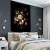 Tapestries Gerbera Tapestry Wall Hanging Black Background Cloth Boho Psychedelic Witchcraft Hippie Tapiz Aesthetic Home Decor