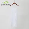 Повседневные платья Johnature 2023 Летнее хлопковое платье для ремня хлопчатобумажного ремня свободное винтажное сплошное 10 цветов милые короткие камины