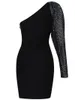 Casual Dresses Adyce One Shoulder Long Sleeve Black Bandage Dress for Women 2023 Winter Luxury Beading Club Celebrity Party Mini Vestidos