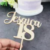 Andra evenemangsfestleveranser Personlig trä Happy Birthday Cake Topper Anpassad namn och ålder Guld Mirror Birthday Cake Topper Elegant Birthday Party Decor 230217