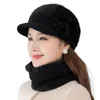 Berets Trendy Adults Hat Neck Warmer Stretchy Cold Resistant Solid Color Winter Thermal Middle-aged Cap Scarf Kit