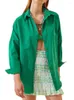 Kvinnors blusar gröna långa överdimensionerade skjorta kvinnor höst bomull ärmad casual lös