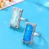 Eheringe Boho Blau Weiß Feueropal Ring Wunderschöner großer Stein Silber Farbe Bänder Schmuck Versprechen Verlobung für Frauen