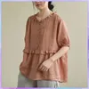 Women's T Shirts Elegant Linen Cotton T-shirts Women V Neck Tee Shirt Casual Solid Lantern Sleeve Oversize Tshirt Female Plus Size Tops 3XL