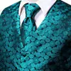 Мужские жилеты Hi-Tie Высококачественные шелковые мужские жилеты Teal Floral Jacquard The The Tie Tie Hanky ​​Bufflinks Set For Men Sult Wedding Office XL 230217