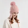 Berets Winter Solid Color Knitted Cute Fur Ball Caps Women Thickening Add Plush Soft Wool Hats Outdoor Skiing Travel Earflaps Warm