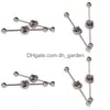 Plugs Tunnels 38Mm Long Rose Industrial Barbell Earring Body Jewelry Ear Piercing Drop Delivery Dhgarden Dhqtu