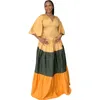 Vestidos casuais em mulheres africanas Moda Bloco de cores plissadas manto de cintura alta maxi vestido de verão longo roupas femininas 230217
