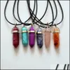 Hanger kettingen gemengde natuursteen kristal pilaar charmes chakra pendum ketting voor vrouw lederen ketens juwelen juwelen