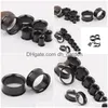 Plugs Tunnels Mix 520Mm 72Pcs Stainless Steel Black Ear Tunnel Body Jewelry Double Flare Flesh Internally Threaded Drop Del Dhgarden Dhhvy