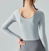 Yoga Tops Long Sleeved T shirt Autumn Winter Cross Pleated Designer Fitness Wear Womens Slim Sports Top Removable Chest Pad