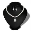Necklace Earrings Set Women Alloy Rhinestone Chain Pearl Bead Pendant Earring Bracelet Gift Ring Jewelry Wedding Party Necktie Accessory