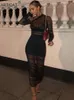 Casual Dresses Articat Mesh See Through Women Dress Sexy 3 Piece Set Elegant Fashion Female Clothing Slim Camisole Black Bodycon Skirts 230217