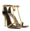 23s Luxury Paradlock Spolty Sandals Nudo Scarpe Donne Blocca Key Metal Teli Stiletto Link Gold Gold Link Sexy Party Wedding Dressing Shoe Eu35-43 Box originale