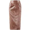 Faldas Falda de tubo de cuero PU de imitación Mujer OL Primavera Otoño Paquete de cintura alta Hip Office Lady