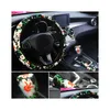 Car Dvr Steering Wheel Covers Ers 3Pcs Set Unique Flower Car Er Handbrake Sleeve Gearshift Interior Accessories Drop Delivery Mobiles Dhntu