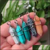 Pendentif Colliers Sier Couleur Cuivre Fil Wrap Pierre Naturelle Pendum Reiki Guérison Cristal Collier Hexagonal Améthyste Rose Quartz Cha Dhfiz