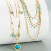 Chains Fashion Style Multi-Layer Titanium Steel Female Hip Hop Turquoise Pendant Trendy Clavicle Chain Accessories NecklaceChains