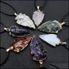 Pendant Necklaces Natural Agate Obsidian Healing Crystal Gilded Edge Arrow Original Quartz Stone Men Necklace Jewelry Drop Delivery P Dhc05