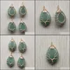 Charms Gold Color Green Aventurine Wire Wrap Handmade Tree Of Life Natural Stone Pendants Diy Necklace Jewelry Making Drop Delivery Dhs4G