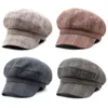 Berets Women's Black 2023 Hats Autumn Winter Fashion Wool Wool Pathwork Hat Sboy Caps مع حزام أنثى Gorras 56-58cmberets