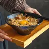 Cuencos, juego de vajilla de sopa de fideos Ramen grandes japoneses, sombrero de bambú comercial, vajilla de cerámica para restaurante en casa, plato para ensalada