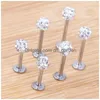 Labret Lip Piercing Jewelry Stud 20st/Lot 6/8/10/12mm Clear Shamballa Ball CZ GEM Disco Body Ring LaBret Bar Drop Delivery Dhgarden DH5XQ