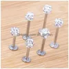 Labret Dudak Piercing Takı Stud 20pcs/Lot 6/8/10/12mm Clear Shamballa Ball CZ Gem Disko Vücut Yüzük Labret Bar Bırakma Teslimat Dhgarden DH5XQ