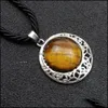 Pendentif Colliers Métal Creux Reiki Guérison Cristal Énergie Améthyste Oeil De Tigre Quartz Pierre Corde Chaîne Pull Mode Femmes Hommes Juif Dhspe