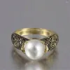 Bröllopsringar Engagemang Vintage 14k Gul guldpläterad smycken Vit pärlring