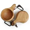 Tasses à boire en bois de caoutchouc faites à la main avec poignées à 2 trous pour café thé lait eau sac à dos extérieur Camping voyage UseMugs