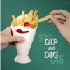 Borden twee cup-mond frietjes plankhouder diverse saus fry dipping cup serveren 2 in 1 kegel dip