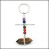 Kluczowe pierścienie 7 Chakra Beads Charms Natural Stone Pillar Keyring Fashion Uzdrawianie Reiki Kluczowy posiadacz biżuterii