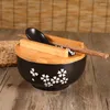 Tigelas tigelas de arroz de estilo japonês com colher de pauzinhos de cozinha de mesa de mesa de mesa de salada cerâmica