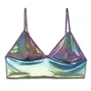 Women's Tanks Sexy Holographic Bralette Crop Top Strap Reflective Fashion Camis Summer Tops Shiny V Neck Sleeveless Backless Women