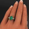 14K Altın Takı Yeşil Zümrüt Yüzüğü Kadınlar için Bague Diamant Bizuteria Anillos De Pure Emerald Gemstone 14K Altın Yüzük Kadınlar için Y1119244M