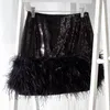 Skirts Sexy High Waist Sequin Feather Mini Skirt 2023 Fashion Elegant Night Club Birthday Party Bodycon Women Outfit