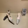 2023 Pantofole estive Scarpe con tacco piccolo strass scarpe da sera con paillettes festa di nozze donna colore elastico lusso tacchi alti designer classe moda taglia 35-41