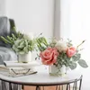 Decoratieve bloemen Kunstmatig met keramische vaas Silk Hydrangea Bloemarrangementen Tabel Centerpieces voor woonkamer Home Wedding Bouquet