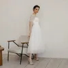 Hochzeitskleid, hübsches kurzes Verlobungskleid mit Ärmeln, elegantes, knöchellanges Brautkleid für Mädchen, A-Linie, Robe De Mariage Femme