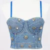 Tanques femininos sexy halter jeans shinestone corset saft top women summer festas clubwears bustier tank y2k roupas vintage