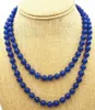 Цепи 36 "Ожерелье 6/8/10 мм синий сапфир круглый драгоценные камни бусинки