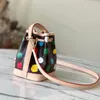 10A L Bolso Bolso de hombro Nano Noe Cordón Cuerda Bolsos de cubo Bolso de lunares Bolso de lona Bolso cruzado con pantalla de seda en relieve 16cm L299