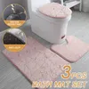 Toiletstoelhoezen 3 stks/set moderne gemarmerde badkamermat set pluizig niet-slip wasbaar bad tapijt deksel deksel vloerkit vloerkit