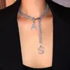 Anhänger Halsketten Glänzende Kristall Strass Brief Halskette Für Frauen Punk Chunky Kette Choekr Neckalce Hochzeit Party Schmuck Geschenke