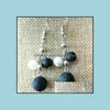 Dangle Chandelier Black Lava Stone Imitation Pearl Earrings Necklace Diy Aromatherapy Essential Oil Diffuser Earings Jewelry Women Dhwr9