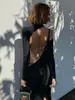 Lässige Kleider Kryptographisches Langarm Sexy Rückenfreies Partykleid für Frauen Kleidung Club Elegantes Kleid Midi Vestido Mode Outfits 230217